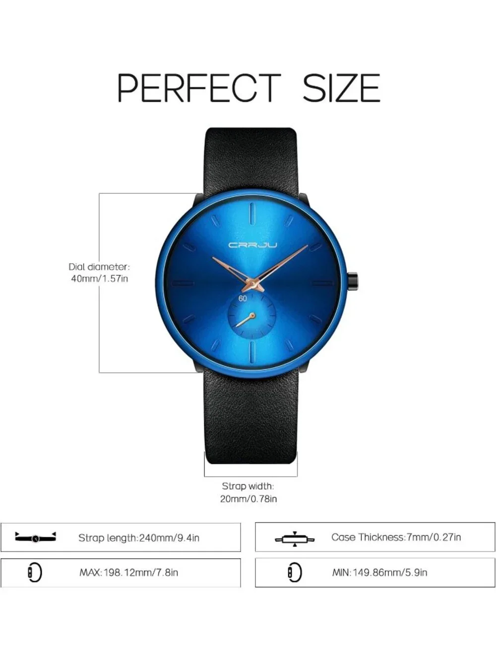 Unisex Gold Blue Ultra-Thin Minimalist Waterproof Fashion Leather Band Watch